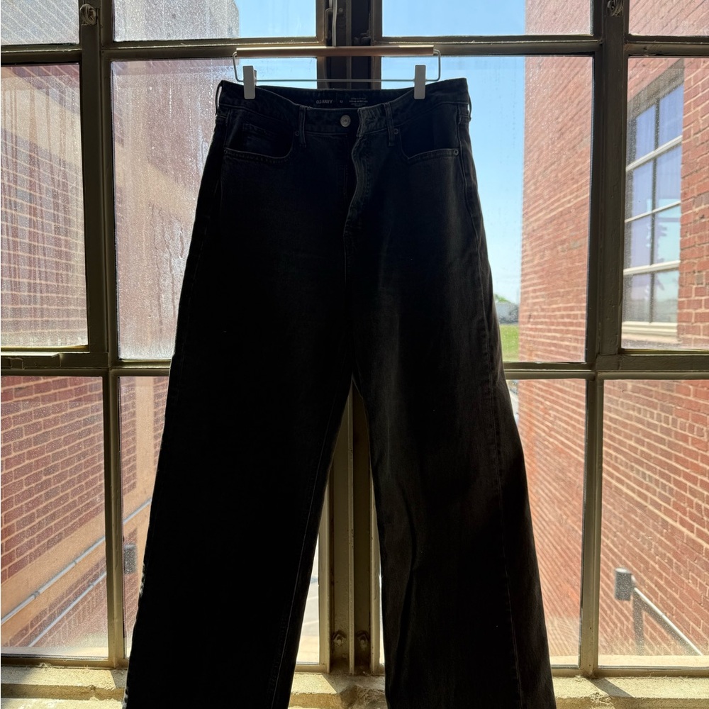 Womens Black Wide-Leg Jeans - oldnavy